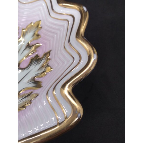 Vtg. APM Shell Dish Gold Leaf Accent 9" Pink White Gold Trim Hollywood Regency - Picture 6 of 8